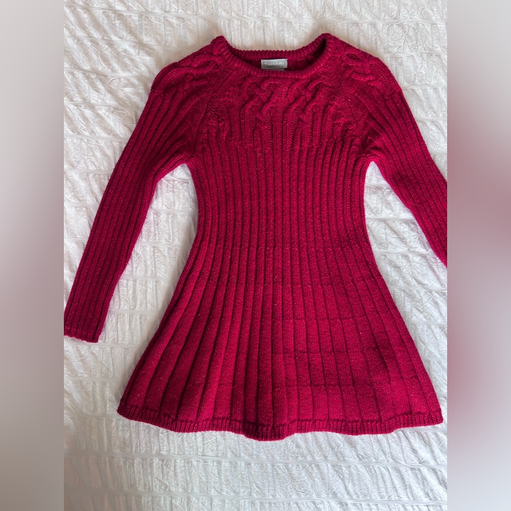 Tahari Girls Red Knit Sweater Dress Size 4